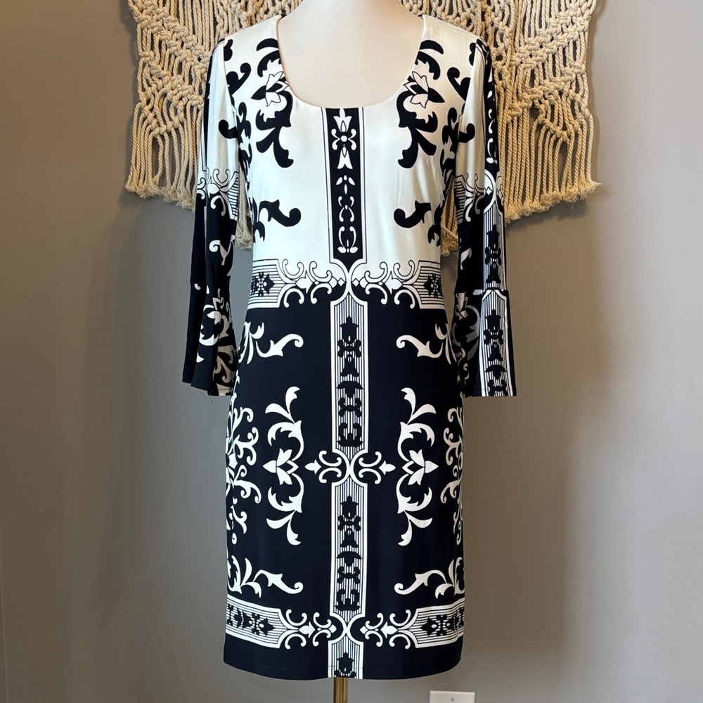 Boston Proper Black and White 3/4 Sleeve Dress